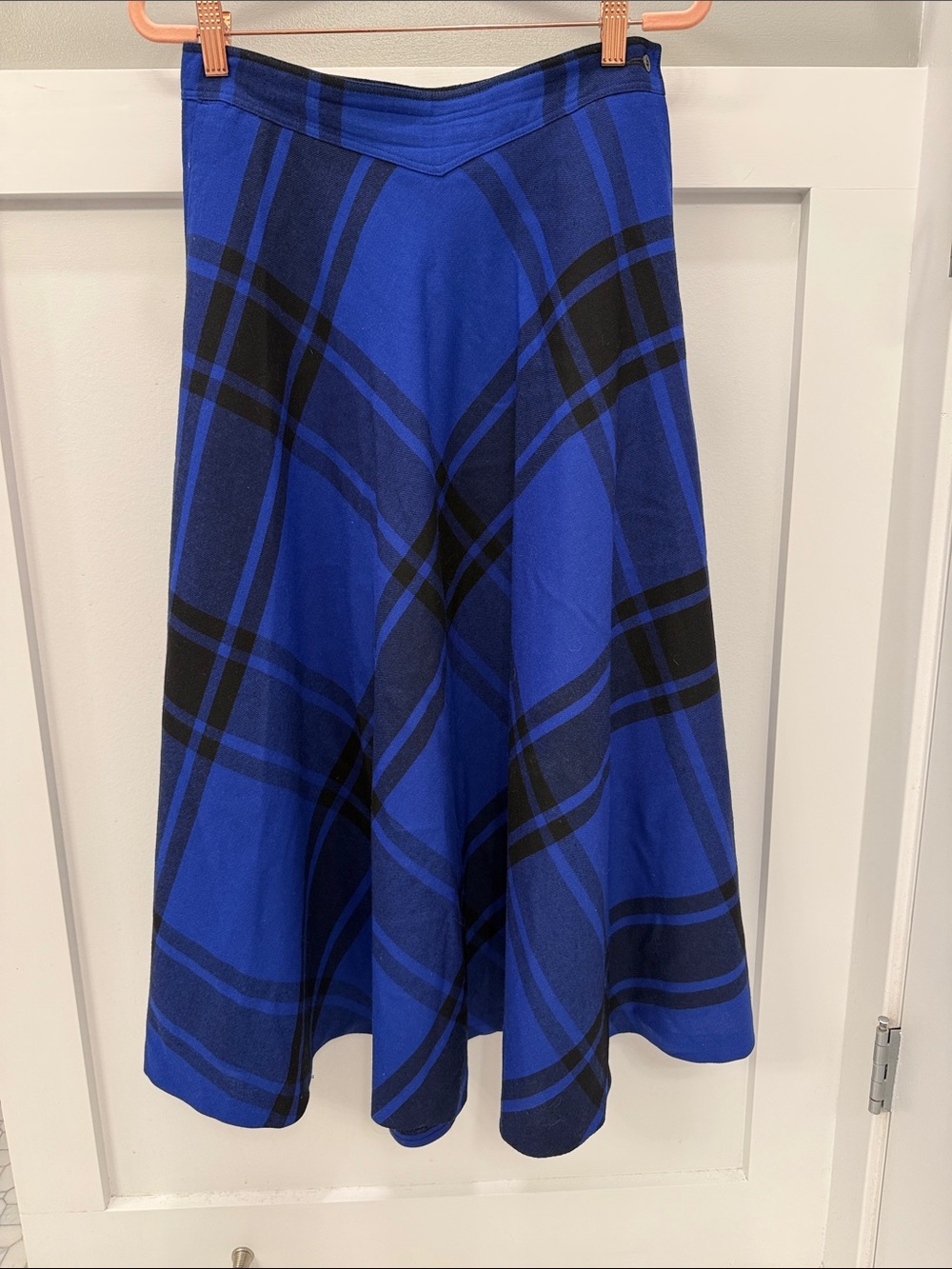 Vintage Liz Claiborne Royal Blue and Black Plaid Circle Skirt